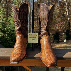 [SOLD] Lucchese Bootmaker "Easton" Antique Tan Lizard Belly Boots in size 11D